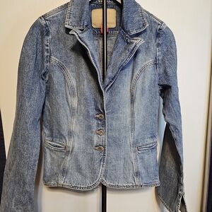 Vintage Y2K Guess Denim Blazer Jacket Large Fitted 3-Button Western Cowgirl Jean